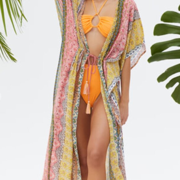 Lulus Sweetly Seaside Lime Green Multi Paisley Print Swim Cover-up - Size M - Picture 3 of 3